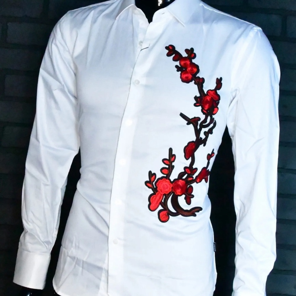 MEN’S BARABAS ROSE DESIGN SHIRT-WHITE - Picture 1 of 3